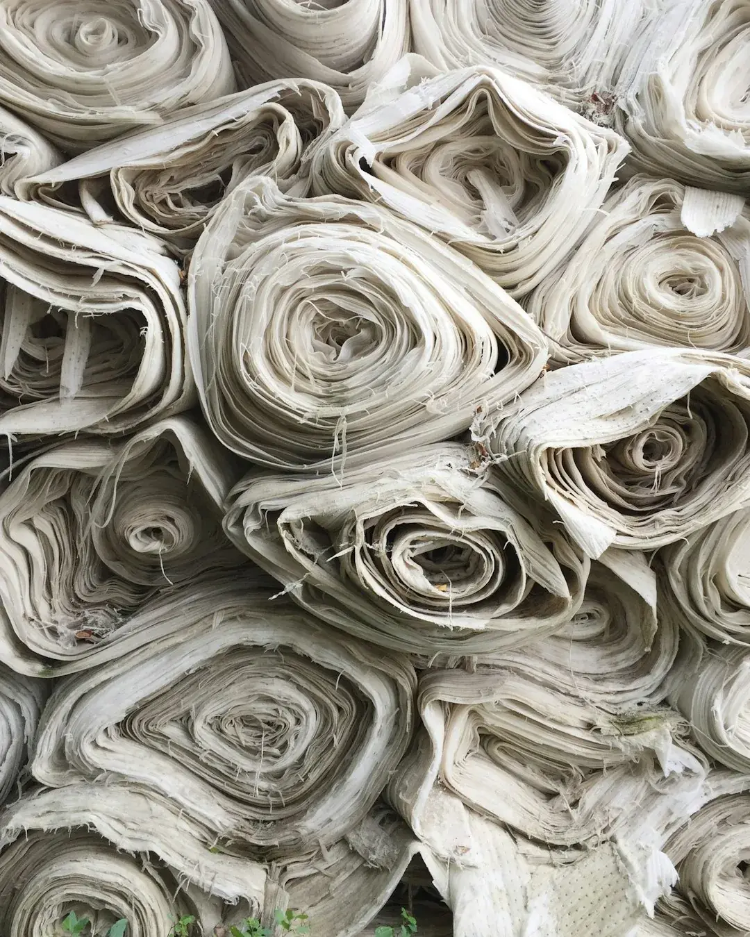 Rolls of quick-dry towel fabric stacked in a coastal textile studio